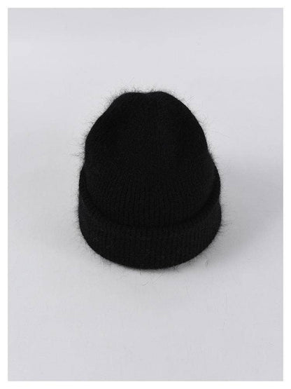 Angora Beanie Hat: Black
