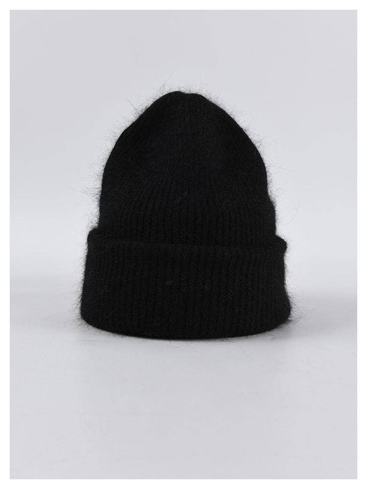 Angora Beanie Hat: Black
